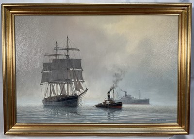 Lot 41 - John Cotgrave (20th century) oil on canvas - ‘Picking up the Tow’, signed, titled verso, 39 x 60cm, framed