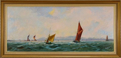 Lot 1186 - Vic Ellis (1921-1984) oil on canvas, The Old Mucking Lighthouse, Sea Reach, River Thames, signed, 46 x 106, framed