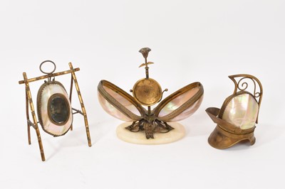 Lot 823 - Three 19th century novelty mother of pearl watch holders