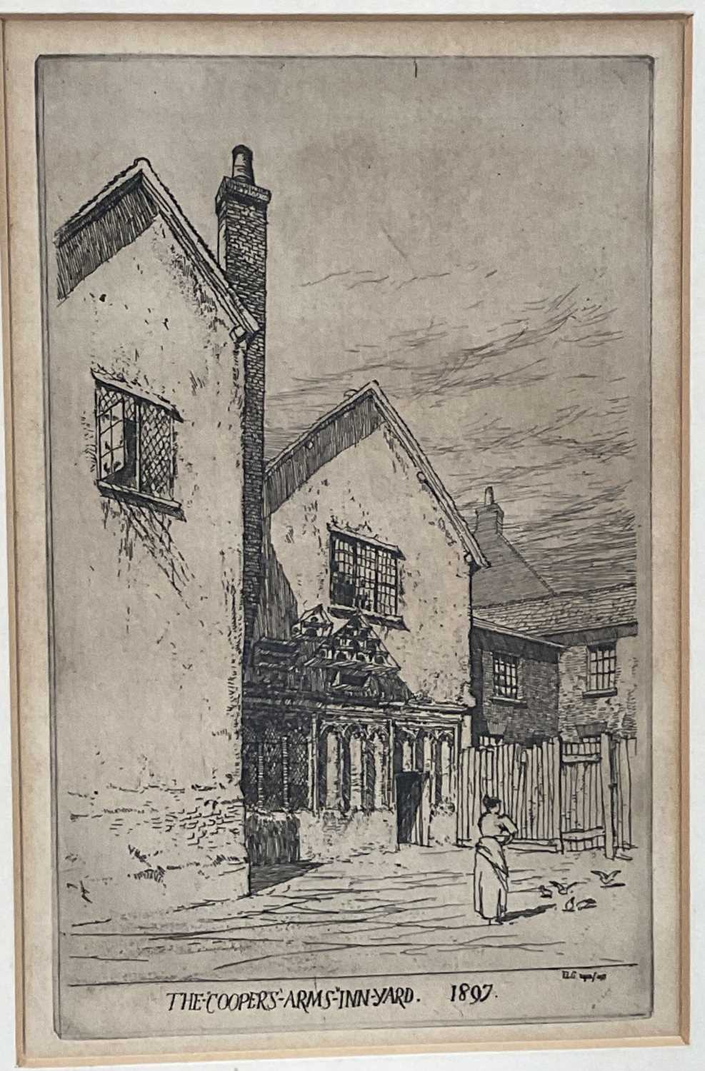 Lot 103 - Frederick Landseer Griggs (1876-1938) etching - The Coopers Arms Inn Yard 1897, signed in the plate and dated 1897, plate size 12.1 x 19.5cm