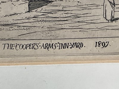 Lot 103 - Frederick Landseer Griggs (1876-1938) etching - The Coopers Arms Inn Yard 1897, signed in the plate and dated 1897, plate size 12.1 x 19.5cm