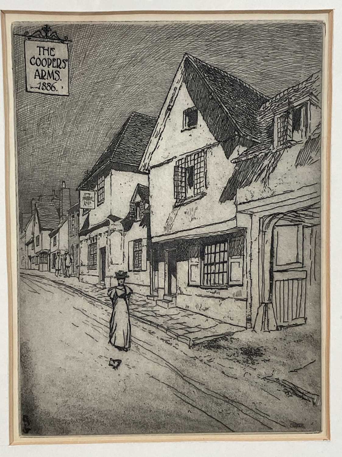 Lot 102 - Frederick Landseer Griggs (1876-1938) etching - The Coopers Arms 1886, signed in the plate, plate size 14.7 x 19.8cm