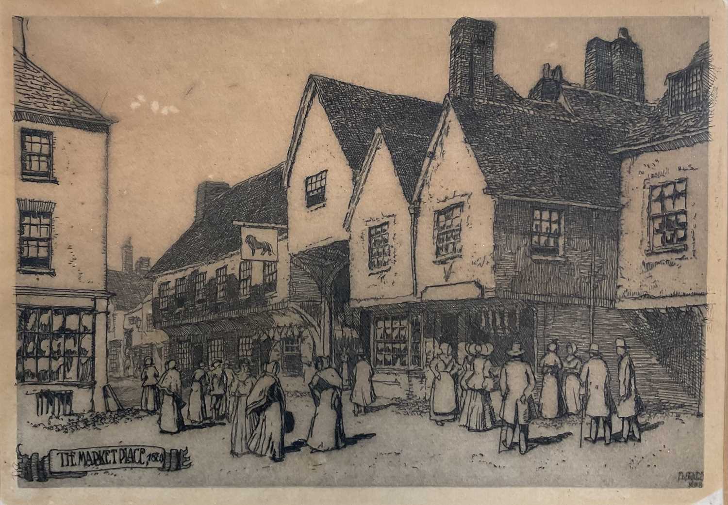 Lot 105 - Frederick Landseer Griggs (1876-1938) etching - The Market Place, signed in the plate and dated 1898, plate size 20.3 x 13.8cm