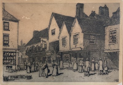 Lot 105 - Frederick Landseer Griggs (1876-1938) etching - The Market Place, signed in the plate and dated 1898, plate size 20.3 x 13.8cm