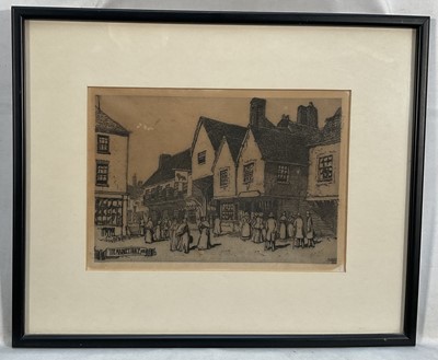 Lot 105 - Frederick Landseer Griggs (1876-1938) etching - The Market Place, signed in the plate and dated 1898, plate size 20.3 x 13.8cm