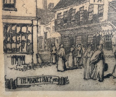 Lot 105 - Frederick Landseer Griggs (1876-1938) etching - The Market Place, signed in the plate and dated 1898, plate size 20.3 x 13.8cm