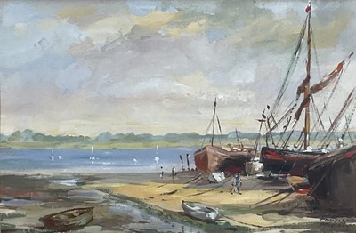 Lot 356 - Phyllis Morgans (1911-2001) oil - Anchorage on the Orwell, signed, 1971, 23cm x 34cm, in glazed frame