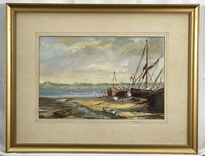 Lot 110 - Phyllis Morgans (1911-2001) oil - Anchorage on the Orwell, signed, 1971, 23cm x 34cm, in glazed frame