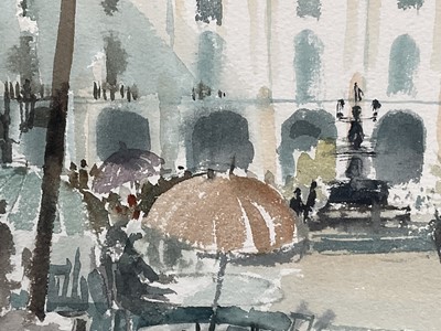 Lot 109 - Mike Chaplin (b.1943) watercolour - Plaza Real, Barcelona, signed, 25cm x 28cm, in glazed frame