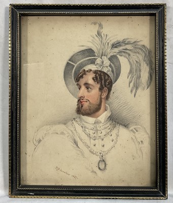 Lot 106 - P. R. Lowther, pencil and watercolour - Head of a Young Man, signed and dated 1837. 21cm x 17cm