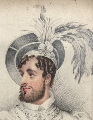 Lot 106 - P. R. Lowther, pencil and watercolour - Head of a Young Man, signed and dated 1837. 21cm x 17cm