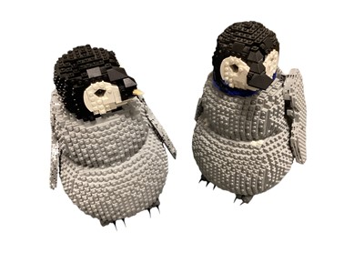 Lot 2037 - Two Lego constructed teddies, two penguins, prawn and another bird