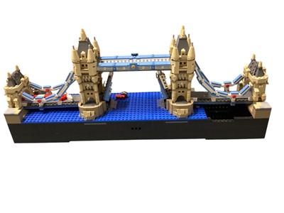 Lot 2039 - Constructed Lego Tower Bridge, part constructed oil rig and other models