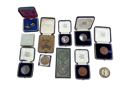 Lot 2512 - Tray of sports medals and badges 1920's onwards.