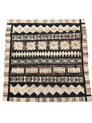 Lot 2138 - Painted bark cloth hangings plus a contemporary batik market scene panel with others.