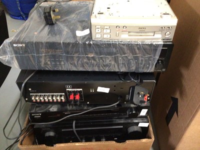 Lot 2258 - Sony CDP-XB920E compact disc player, Sony TA-FE330R amplifier, Sony ST-SB920 Tuner, Sony CDP-XB740E, Sony TC-TX313 & Denon DRA-800H Network Stereo Receiver (5)