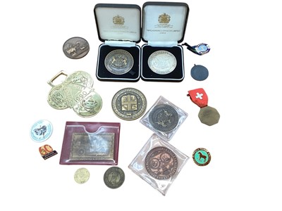 Lot 2477 - Assorted Veterinarian, horse & dog medallions in Lindner coin collector case with another Lindner case.