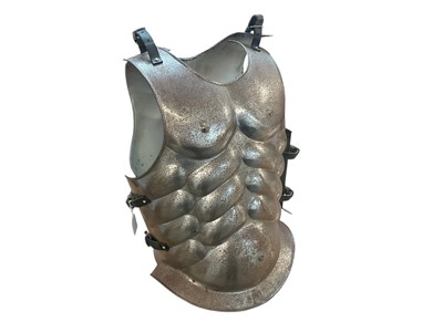 Lot 762 - Full size, wearable, metal armour breast and back plates with leather adjusting straps