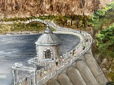 Lot 9 - Harold Day, mixed media, 'Perth W. A. From Sandringham Hotel, signed and inscribed, 11 x 21cm, together with another titled Mandering Weir, both framed (2)