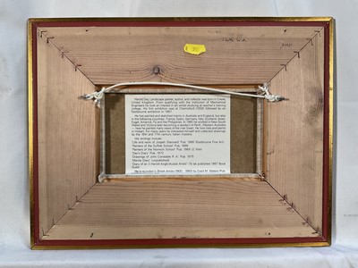 Lot 9 - Harold Day, mixed media, 'Perth W. A. From Sandringham Hotel, signed and inscribed, 11 x 21cm, together with another titled Mandering Weir, both framed (2)