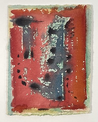 Lot 64 - Peter Partington watercolour - Abstract, signed, 14cm x 11cm, in glazed frame