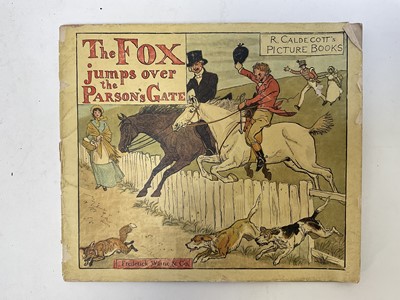 Lot 14 - Attributed to Randolph Caldecott (1846-1886) ink and watercolour illustration from 'The Fox jumps over the Parson's Gate, initialled, in glazed frame, 11.5cm x 17cm, together with a copy of the...