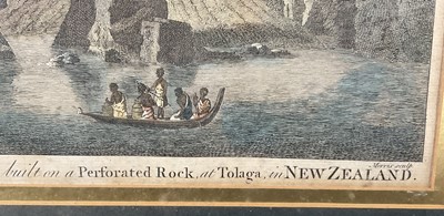 Lot 60 - 18th century hand coloured engraving - 'A Fortified town called Ahippah,.. Tolaga,.. New Zealand', pub. London, possibly 1785, by Alexander Hogg, 33cm x 22cm, in glazed frame