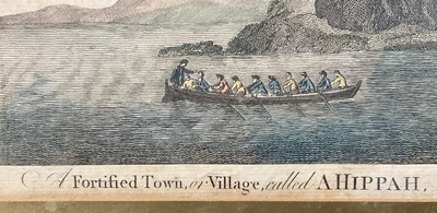 Lot 60 - 18th century hand coloured engraving - 'A Fortified town called Ahippah,.. Tolaga,.. New Zealand', pub. London, possibly 1785, by Alexander Hogg, 33cm x 22cm, in glazed frame