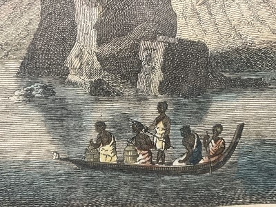 Lot 60 - 18th century hand coloured engraving - 'A Fortified town called Ahippah,.. Tolaga,.. New Zealand', pub. London, possibly 1785, by Alexander Hogg, 33cm x 22cm, in glazed frame