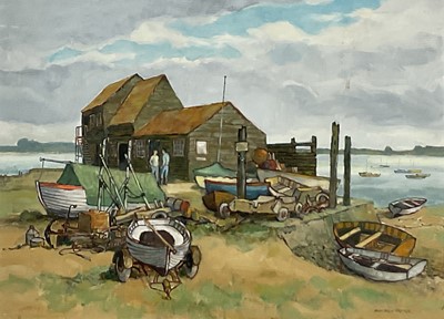 Lot 58 - Matthew Prater, contemporary, oil on board - The Boat Yard, signed, in glazed frame, 44cm x 59cm