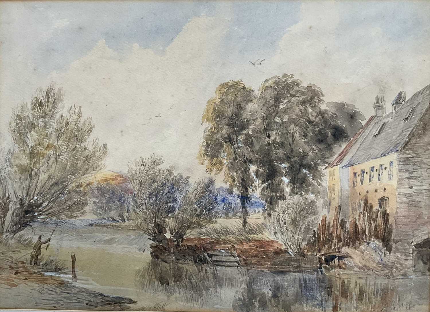 Lot 57 - George Arthur Fripp (1813-1896), watercolour, Fishing near Streatley, signed, 25cm x 35cm, in gilt frame