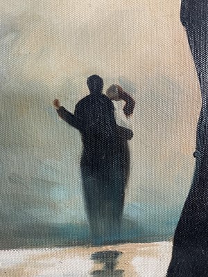 Lot 55 - Manner of Jack Vettriano, oil on canvas - dancers, 58cm x 47cm, in gilt frame