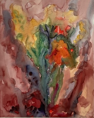 Lot 47 - Annelise Firth watercolour - abstract, signed and dated 2020, 49.5cm x 61cm, in glazed frame.