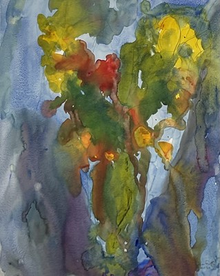 Lot 46 - Annelise Firth watercolour - abstract, signed and dated 2020, 49.5cm x 61cm, in glazed frame.