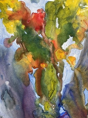 Lot 46 - Annelise Firth watercolour - abstract, signed and dated 2020, 49.5cm x 61cm, in glazed frame.