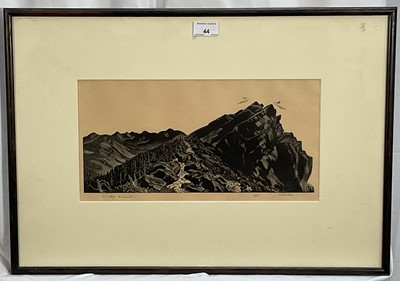 Lot 44 - Herbert Ogden Waters 1903-1996), wood engraving, Mt. Liberty, The Summit, signed and inscribed numbered from an edition of 75, 16 x 35cm, glazed frame