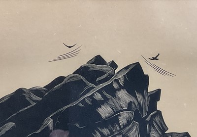 Lot 44 - Herbert Ogden Waters 1903-1996), wood engraving, Mt. Liberty, The Summit, signed and inscribed numbered from an edition of 75, 16 x 35cm, glazed frame