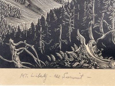 Lot 44 - Herbert Ogden Waters 1903-1996), wood engraving, Mt. Liberty, The Summit, signed and inscribed numbered from an edition of 75, 16 x 35cm, glazed frame