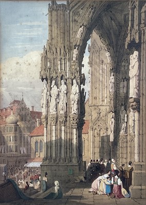 Lot 43 - 19th century watercolour - 'St. Ratisbon Cathedral', signed indistinctly and dated 1891, 28cm x 39cm in glazed frame