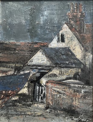 Lot 1065 - *John Knapp-Fisher (1931-2015) oil on canvas - Henry King's Backyard, Pin Mill, signed and dated '62, titled verso, 46cm x 36cm, framed