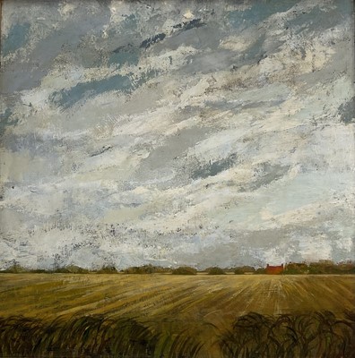 Lot 1207 - Ros Donaldson, contemporary, acrylic on board - A Bit of Suffolk, signed, 61cm square, in gilt frame