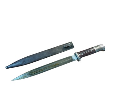 Lot 867 - Second World War Nazi German M84/98 bayonet with steel blade, later engraved 'Deutches Kriegsmarine Unterseeboot u739 Danzig', in scabbard.