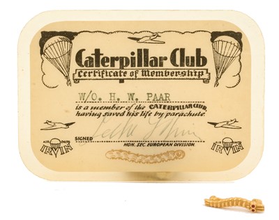Lot 27 - Scarce Second World War Caterpillar Club badge and related ephemera to W/O. Harold 'Harry' William Paar.