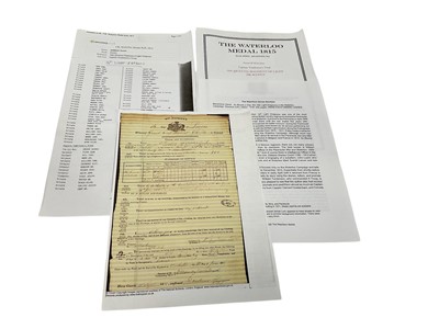 Lot 25 - Waterloo medal named to William Jones 16th or Queen's Light Drag. Together with some printed research.