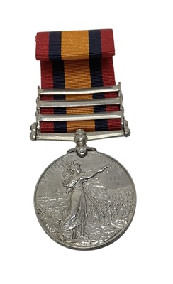 Lot 36 - Queens South Africa medal with three clasps Relief of Ladysmith, Tugela Heights and Cape Colony named to 1370 S. Major. W. Crowe. 1st. YK: & Lanc. Regt. Together with some printed research.