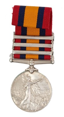 Lot 36 - Queens South Africa medal with three clasps Relief of Ladysmith, Tugela Heights and Cape Colony named to 1370 S. Major. W. Crowe. 1st. YK: & Lanc. Regt. Together with some printed research.