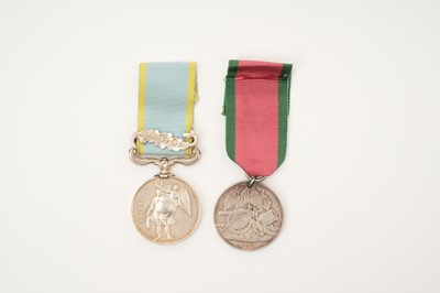 Lot 28 - Victorian Crimea medal pair comprising Crimea medal with Sebastopol clasp named to PTE. J. B. Coles. 12th Lans. and Turkish Crimea medal, unnamed as issued. Together with some printed research.