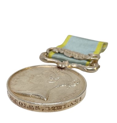 Lot 28 - Victorian Crimea medal pair comprising Crimea medal with Sebastopol clasp named to PTE. J. B. Coles. 12th Lans. and Turkish Crimea medal, unnamed as issued. Together with some printed research.