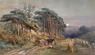 Lot 38 - Henry Whatley (1842-1901) large watercolour, Figures and cart at dusk, signed, 44 x 75cm, glazed gilt frame
