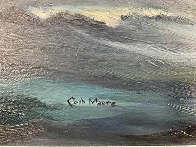 Lot 36 - Colin Moore oil on canvas, Cedric the Saxon in the Southern Ocean, Running Down her Easting, signed, label verso, 46 x 78cm, framed
